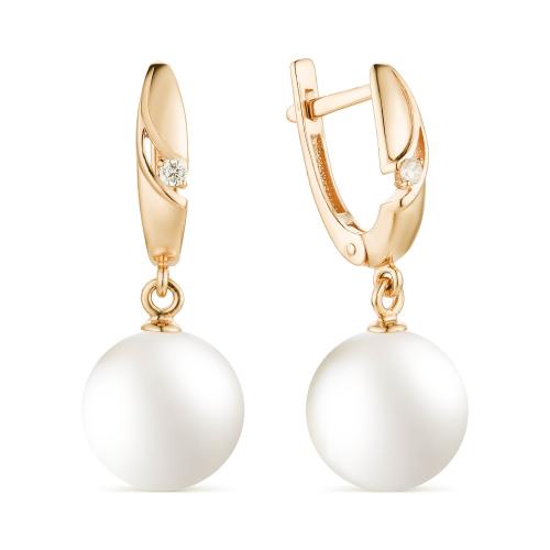 Золотые серьги с жемчугом и фианитом DEFLEUR 32070A1