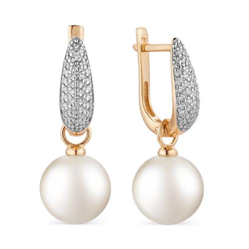 Золотые серьги с жемчугом и фианитом DEFLEUR 32074A1