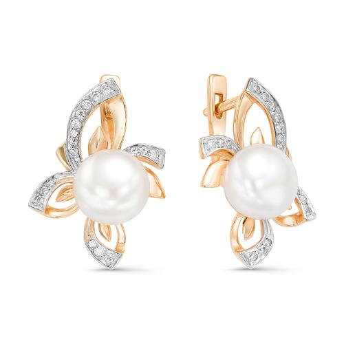 Золотые серьги с жемчугом и фианитом DEFLEUR 32156A1