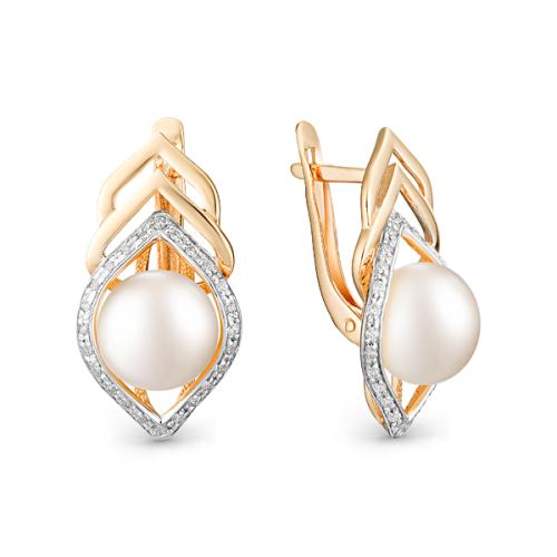 Золотые серьги с жемчугом и фианитом DEFLEUR 32213A1