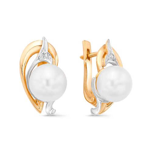 Золотые серьги с жемчугом и фианитом DEFLEUR 32217A1
