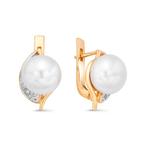 Золотые серьги с жемчугом и фианитом DEFLEUR 32223A1