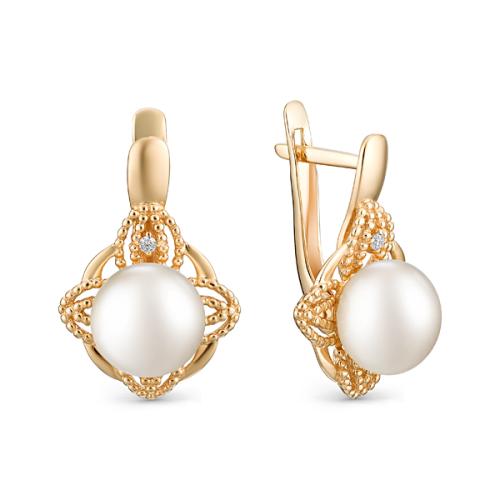 Золотые серьги с жемчугом и фианитом DEFLEUR 32226A1