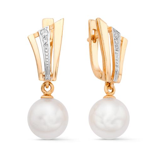 Золотые серьги с жемчугом и фианитом DEFLEUR 32291A1