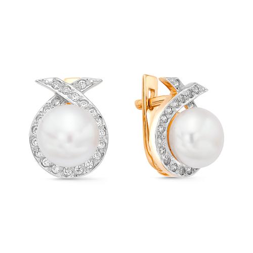 Золотые серьги с жемчугом и фианитом DEFLEUR 32300A1