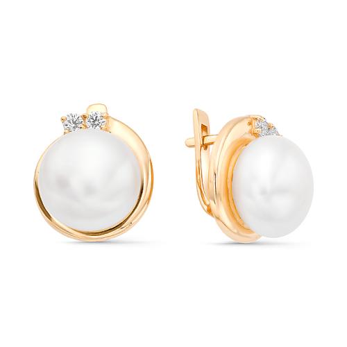 Золотые серьги с жемчугом и фианитом DEFLEUR 32312A1