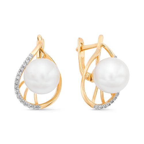 Золотые серьги с жемчугом и фианитом DEFLEUR 32325A1