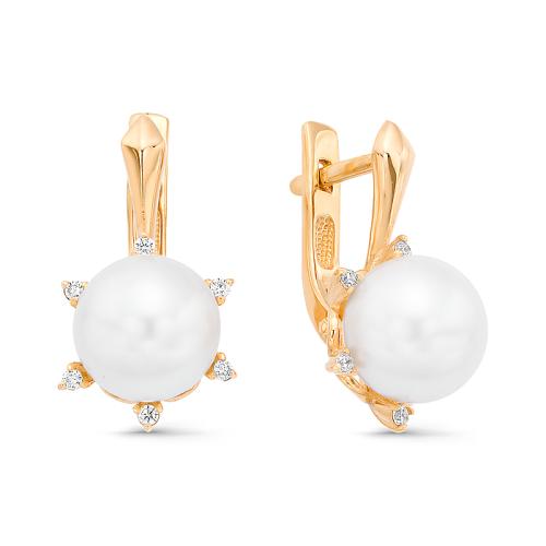 Золотые серьги с жемчугом и фианитом DEFLEUR 32347A1