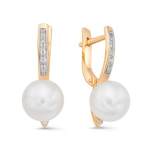 Золотые серьги с жемчугом и фианитом DEFLEUR 32348A1