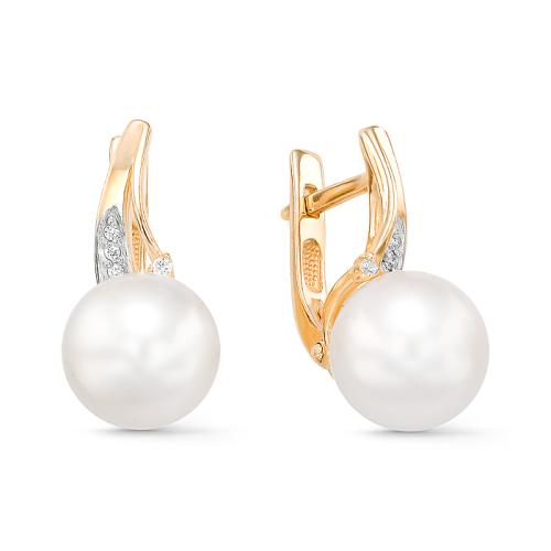 Золотые серьги с жемчугом и фианитом DEFLEUR 32352A1