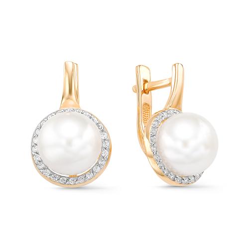 Золотые серьги с жемчугом и фианитом DEFLEUR 32353A1