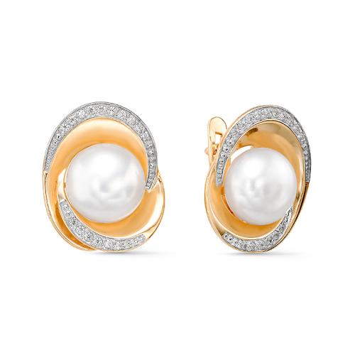 Золотые серьги с жемчугом и фианитом DEFLEUR 32381A1