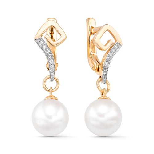 Золотые серьги с жемчугом и фианитом DEFLEUR 32382A1