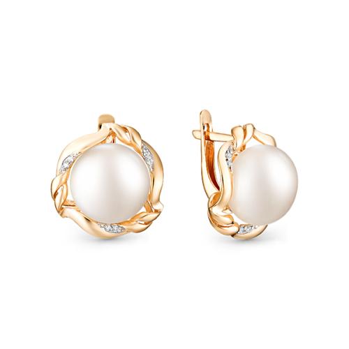 Золотые серьги с жемчугом и фианитом DEFLEUR 32395A1
