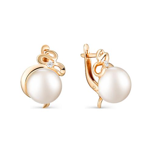 Золотые серьги с жемчугом и фианитом DEFLEUR 32399A1