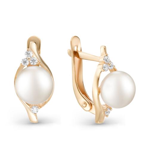 Золотые серьги с жемчугом и фианитом DEFLEUR 32517A1