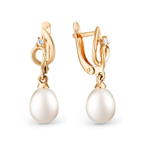 Золотые серьги с жемчугом и фианитом DEFLEUR 32535A1