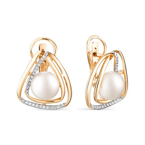 Золотые серьги с жемчугом и фианитом DEFLEUR 32547A1