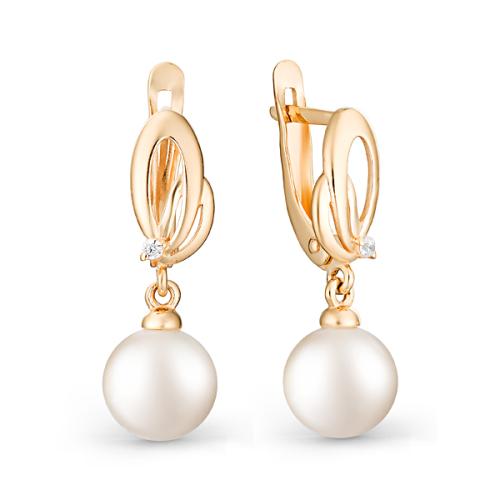 Золотые серьги с жемчугом и фианитом DEFLEUR 32601AP1