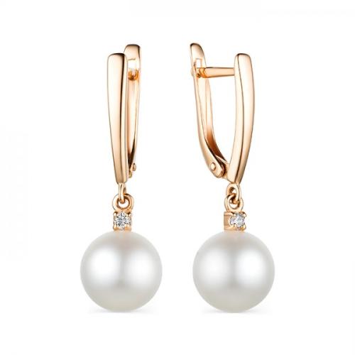 Золотые серьги с жемчугом и фианитом DEFLEUR 32609AP1