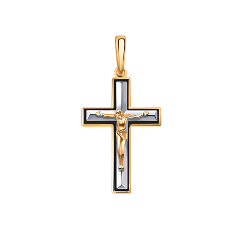 Золотая подвеска крест с эмалью АТОЛЛ 3302э