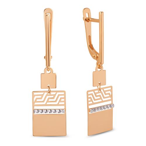 Золотые длинные серьги с фианитом ДИНАСТИЯ 500732-1102