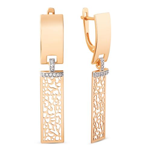 Золотые длинные серьги с фианитом ДИНАСТИЯ 502882-1102