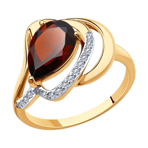 Золотое кольцо с гранатом и фианитом SOKOLOV 51-310-00921-2