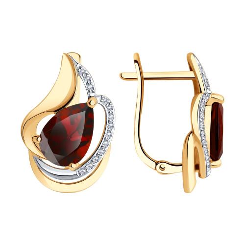 Золотые серьги с гранатом и фианитом SOKOLOV 51-320-00921-2