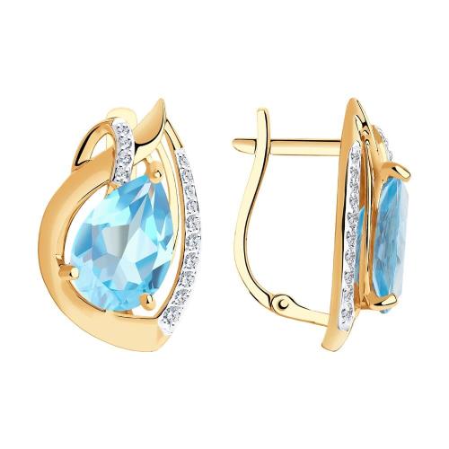 Золотые серьги с топазом и фианитом SOKOLOV 51-320-00931-1