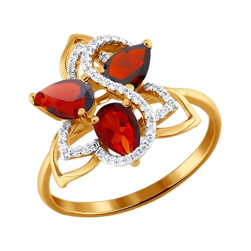 Золотое кольцо с гранатом и фианитом АТОЛЛ 712383 Золотое кольцо с гранатом и фианитом АТОЛЛ 712383