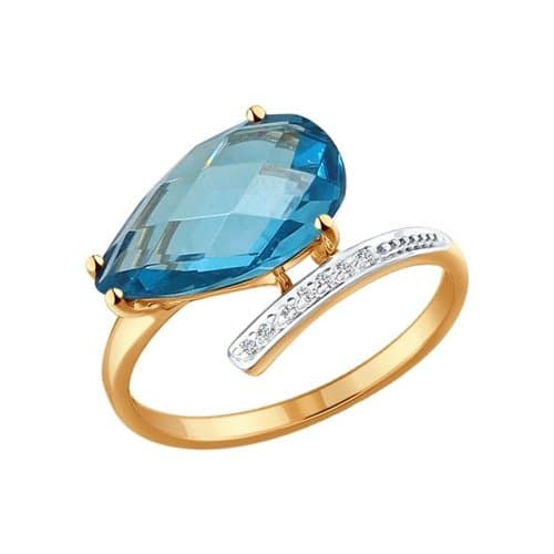 Золотое кольцо с лондоном топазом и фианитом SOKOLOV 714212