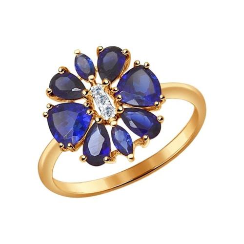 Золотое кольцо с сапфиром гидротермальным и фианитом SOKOLOV 714307