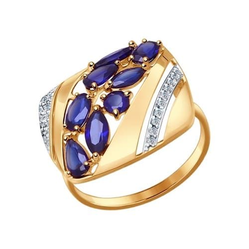 Золотое кольцо с сапфиром гидротермальным SOKOLOV 714429