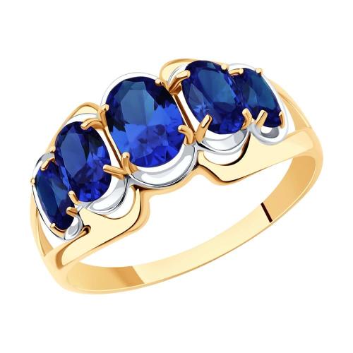 Золотое кольцо с сапфиром гидротермальным SOKOLOV 714436