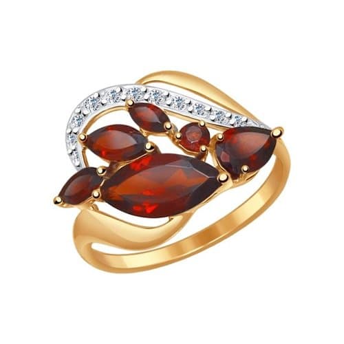 Золотое кольцо с гранатом и фианитом SOKOLOV 714500