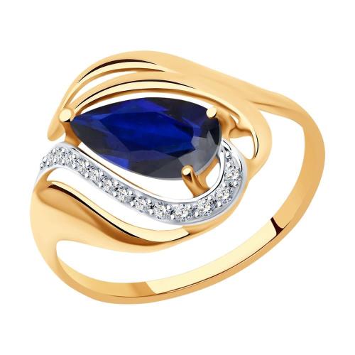 Золотое кольцо с сапфиром гидротермальным и фианитом SOKOLOV 714689