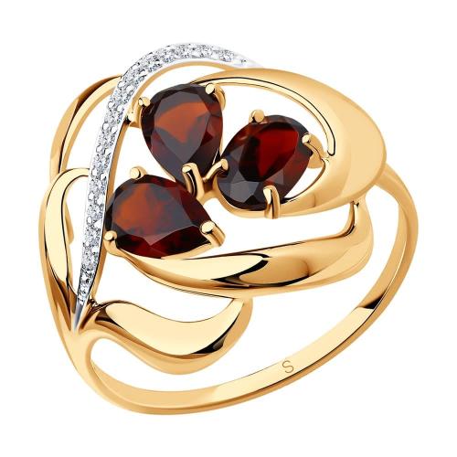 Золотое кольцо с гранатом и фианитом SOKOLOV 714732