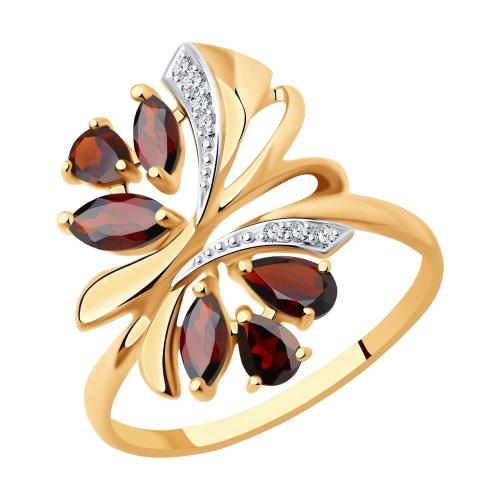 Золотое кольцо с гранатом и фианитом SOKOLOV 714737