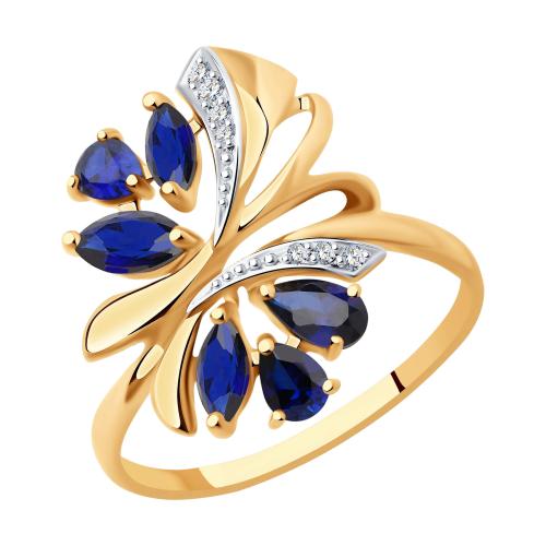 Золотое кольцо с сапфиром гидротермальным SOKOLOV 714739