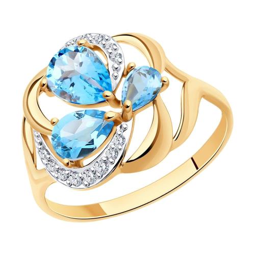 Золотое кольцо с топазом и фианитом SOKOLOV 714754