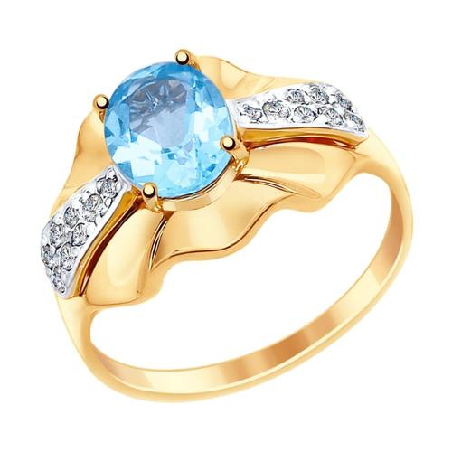 Золотое кольцо с топазом и фианитом SOKOLOV 714849