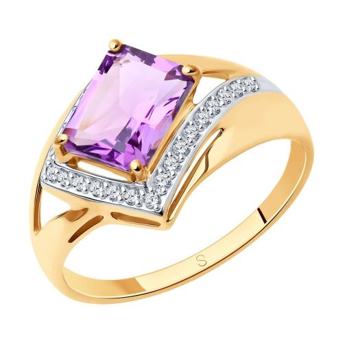 Золотое кольцо с аметистом и фианитом SOKOLOV 715284