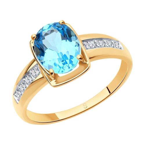 Золотое кольцо с топазом и фианитом SOKOLOV 715312