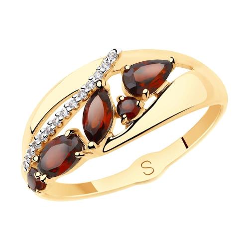 Золотое кольцо с гранатом и фианитом SOKOLOV 715573