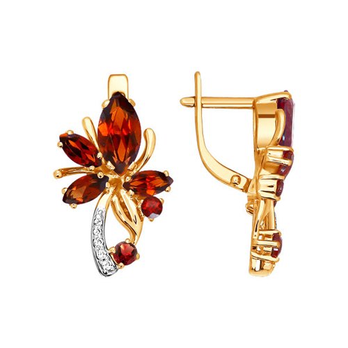 Золотые серьги с гранатом и фианитом АТОЛЛ 720821