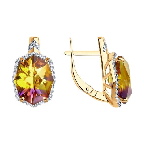 Золотые серьги с аметрином и фианитом SOKOLOV 724072