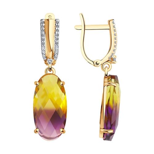 Золотые серьги с аметрином и фианитом SOKOLOV 724210