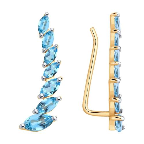 Золотые серьги зажимы с топазом SOKOLOV 724231