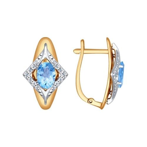 Золотые серьги с топазом и фианитом SOKOLOV 724593